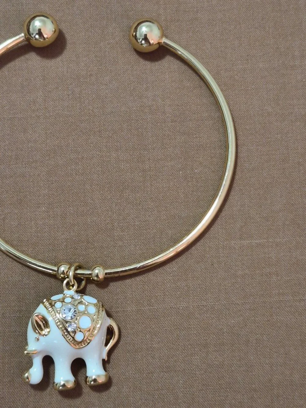 White Enamel 18K Gold Plated Swarovski Crystal Elephant Cuff Bangle Bracelet 6.5